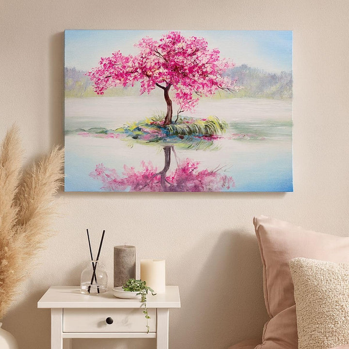 Bilder auf Leinwand 100x70cm Leinwandbild mit Rahmen Baum Abstraktion Gross Wanddeko Bild Schlafzimm
