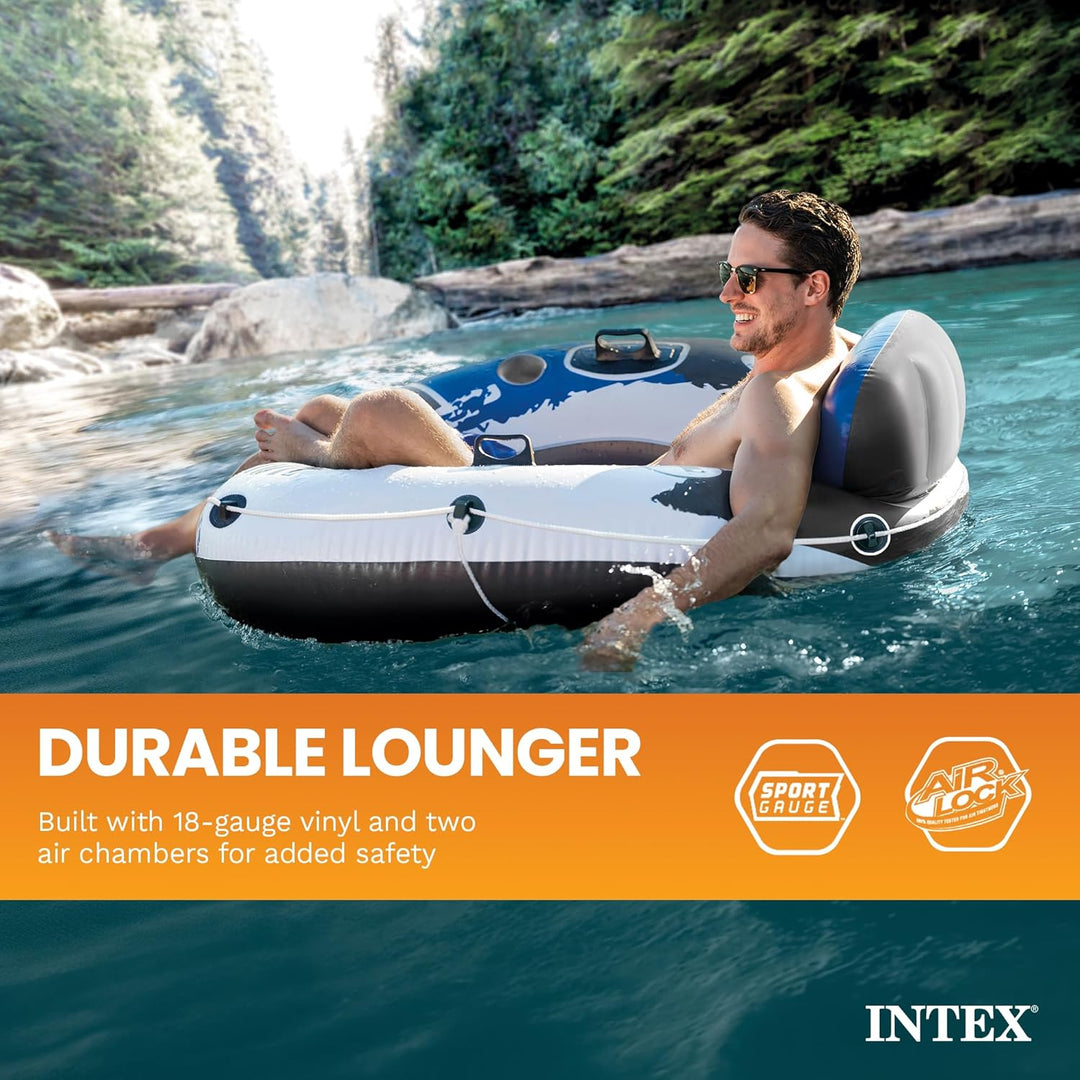Intex River Run I - Aufblasbarer Schwimmsessel - Ø 135 cm, Weiss Blaues Rad Single, Blaues Rad Singl