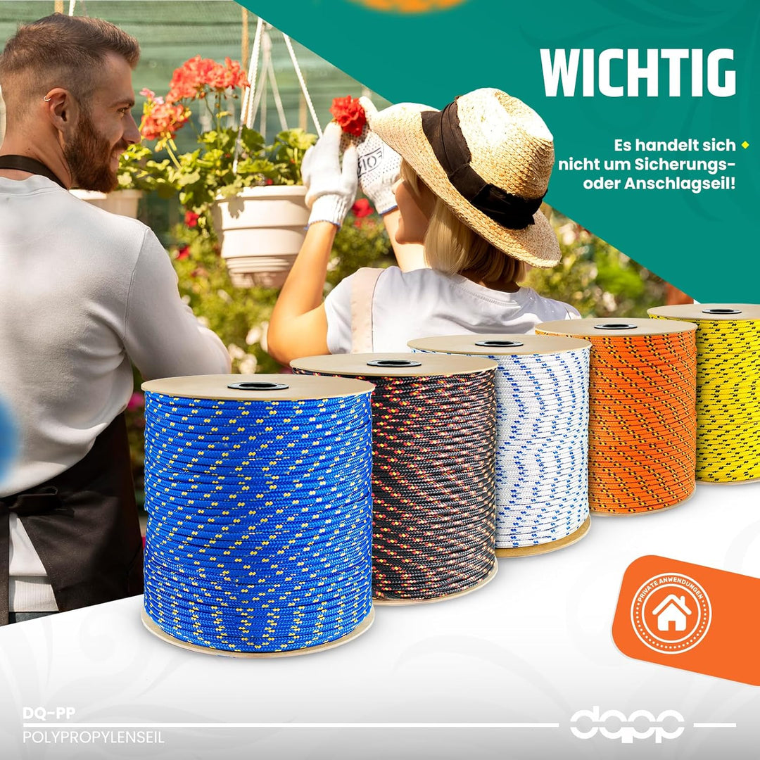 50m POLYPROPYLENSEIL 10mm WEIss Polypropylen Seil Tauwerk PP Flechtleine Textilseil geflochten 10mm