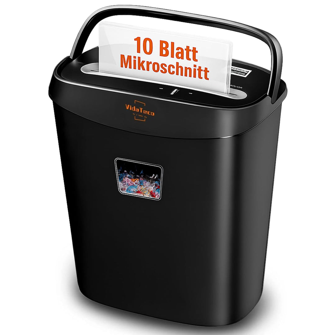 Schredder, 10 Blatt Mikro-Cut (P-4) Aktenvernichter, VidaTeco Partikelschnitt Papierschredder für Pa