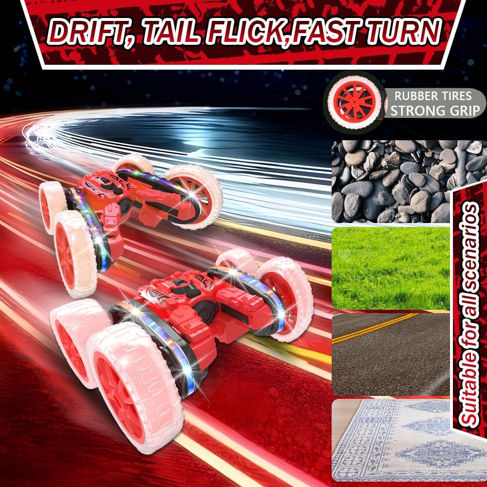 3T6B Ferngesteuertes Auto 4WD 360° Flip Stuntauto, 2,4GHz RC Stunt Crawler Mit Bunten Blinklichtern