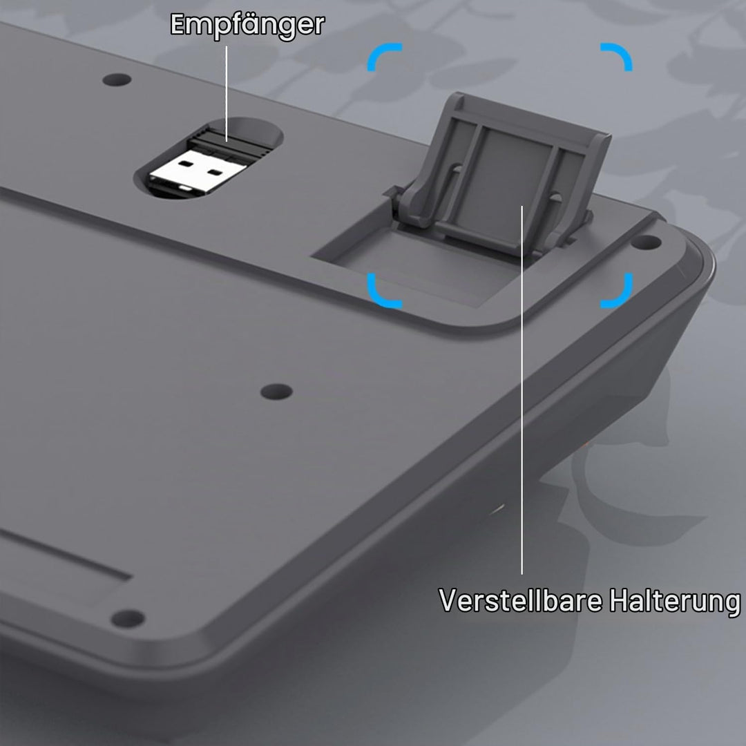 Lancoon Wiederaufladbare Tastatur und Maus Set Kabellos mit Verstellbarer Halterung 2.4G Lautstärker