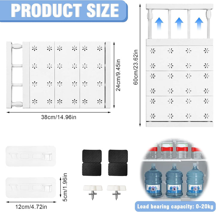Verstellbare Einlegeböden Schrank - 24cm Weit, Verstellbare Länge 38-60cm - Erweiterbares Einlegeböd
