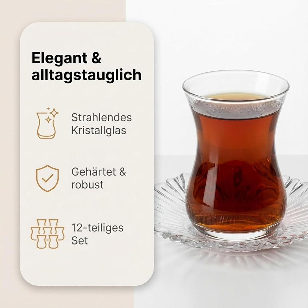 by Pasabahce Aurora Teegläser 160 ml, 12er Set, Tee Gläser aus Kristallglas, spülmaschinengeeignet A