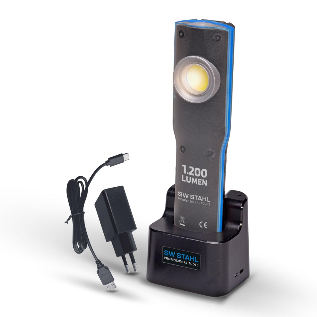 SW-Stahl S9790 Arbeitsleuchte Taschenlampe I Ladestation I LED I 1000 Lumen I Metallgehäuse, Blau/Sc
