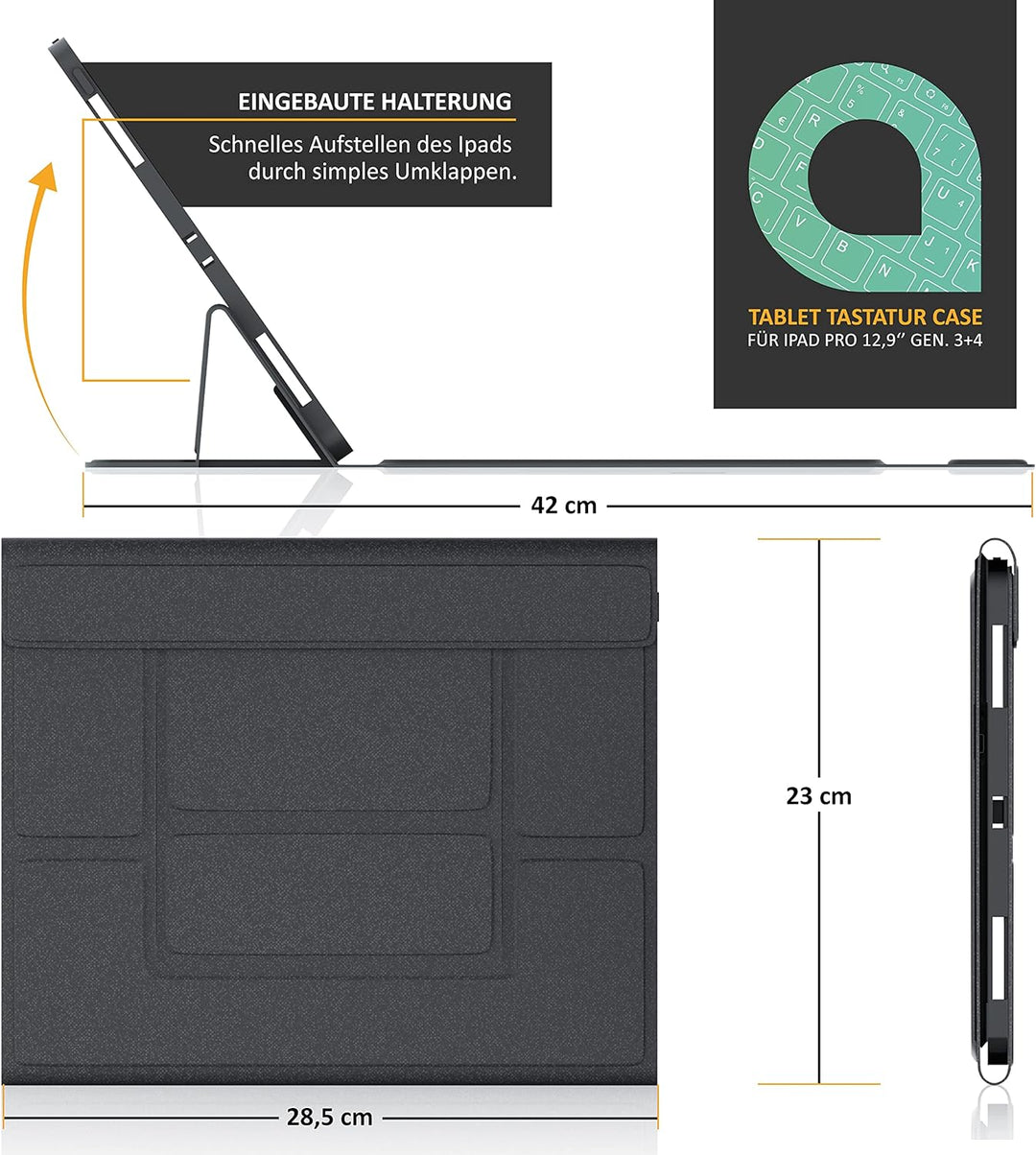 CSL - iPad Pro Tastatur Bluetooth mit Hülle - 12,9 Zoll - kompatibel mit iPad 4te, 5te, 6te Generati