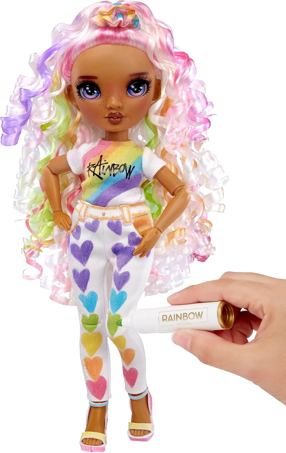 Rainbow High Color & Create DIY Modepuppe - Lila Augen, Locken, extra Top & Schuhe, abwaschbare Rege