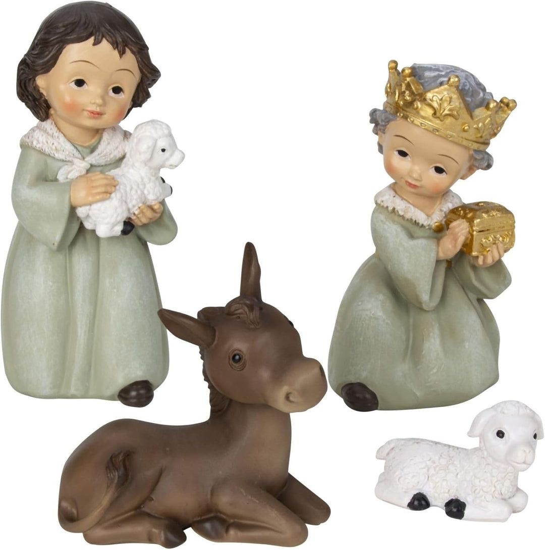 Geschenkestadl Modernes Krippenfiguren Set Kindergesicht 11 teilig 3,5-12,5cm Weihnachtsdekoration W