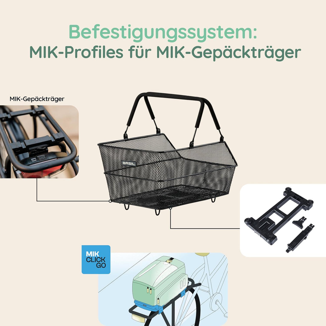 Basil Cento MIK Fahrradkorb, Schwarz – abschliessbares MIK-System inkl., wetterfest, robust, 21 Lite