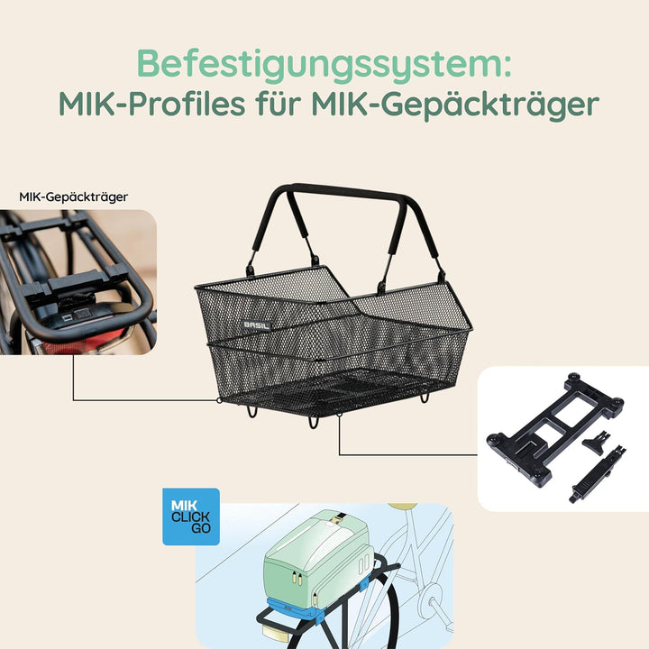 Basil Cento MIK Fahrradkorb, Schwarz – abschliessbares MIK-System inkl., wetterfest, robust, 21 Lite