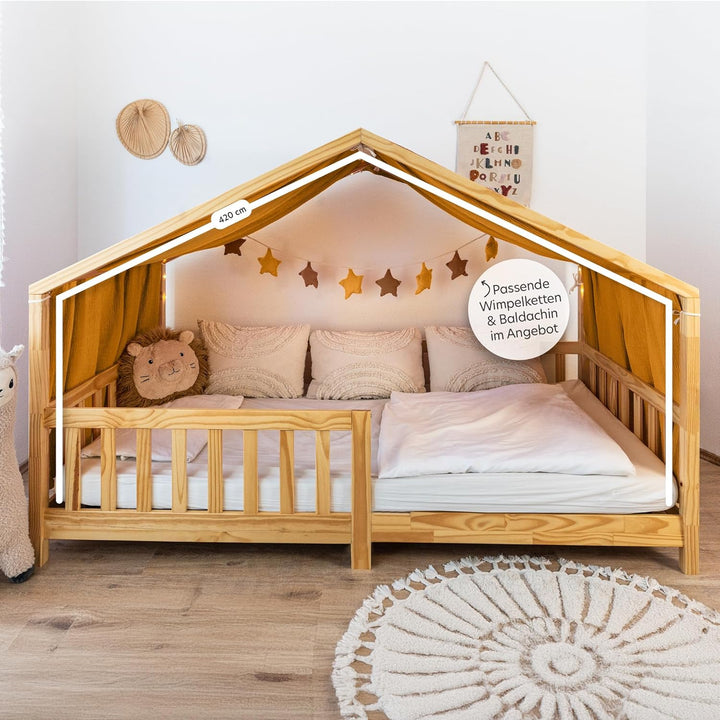 lilimaus Hausbett Himmel [Gelb] - Betthimmel Hausbett aus 100% Baumwolle Musselin Handmade - Stoffhi