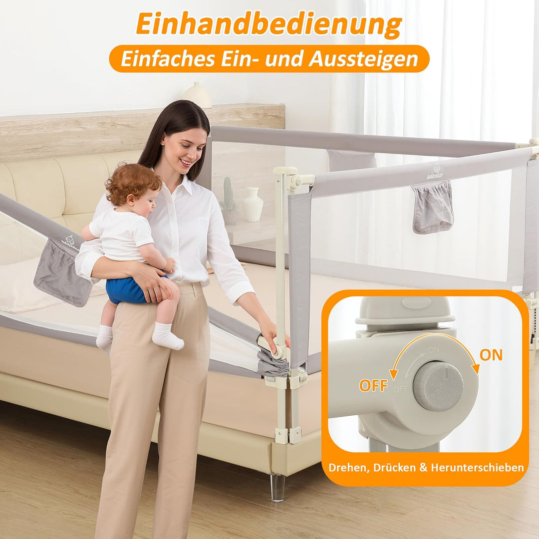 Baby Bettgitter Rausfallschutz, 140cm Rausfallschutz Bett Bettschutzgitter für Kleinkinder Kinderbet