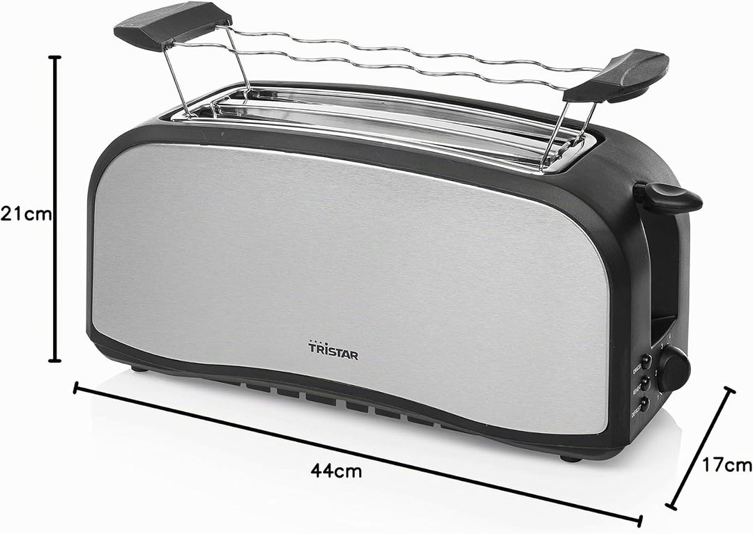 Tristar Edelstahl Toaster mit Brötchenaufsatz - 6 Bräunungsstufen/2 x Langschlitz Toastkammern/herau