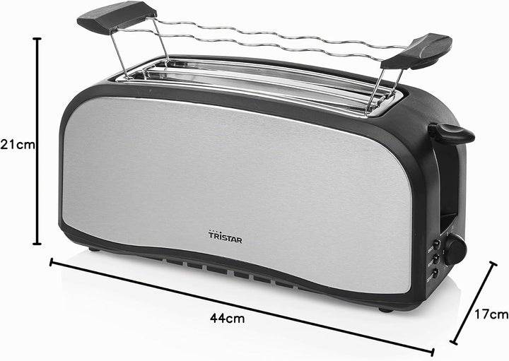 Tristar Edelstahl Toaster mit Brötchenaufsatz - 6 Bräunungsstufen/2 x Langschlitz Toastkammern/herau