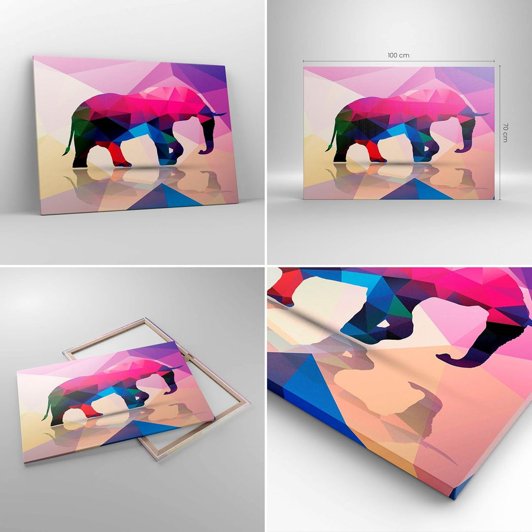 Bilder auf Leinwand 100x70cm Leinwandbild Elefanten Illustration Bunt Gross Wanddeko Bild Schlafzimm