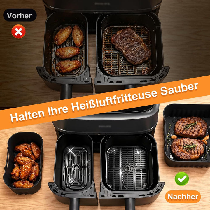 Heissluftfritteuse Silikonform Set für Philips Dual Basket 9L (6L+3L) | Airfryer zubehör Set für Phi