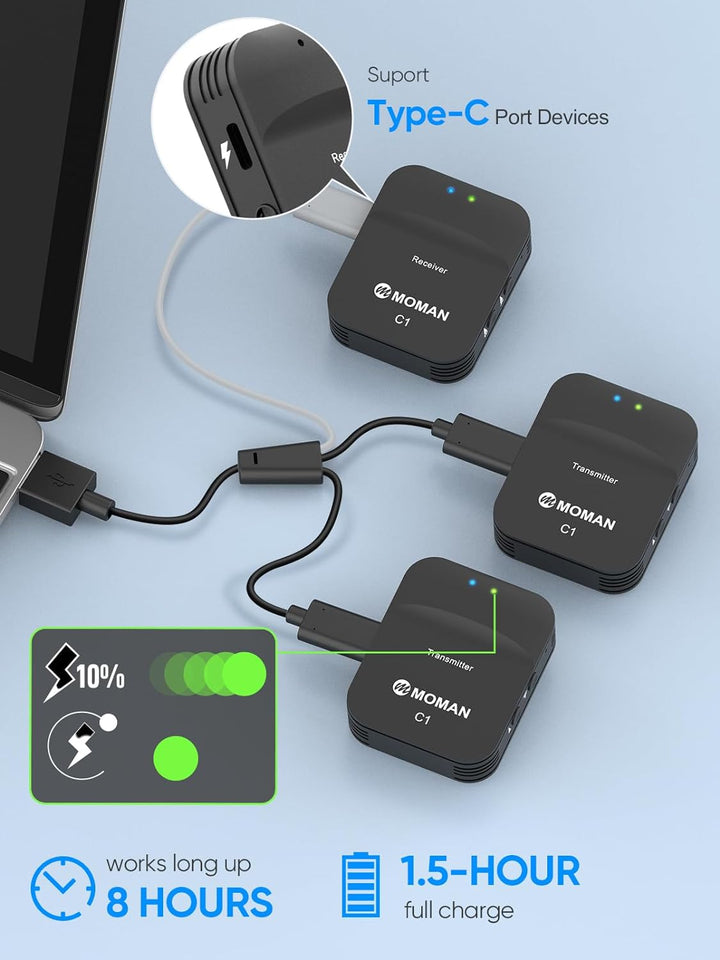 Moman Lavalier Mikrofon Wireless, C1X Ansteckmikrofon Kabellos System bis zu 50m für DSLR Kamera Cam