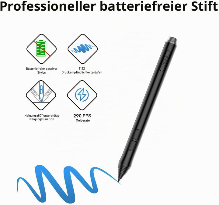 Grafiktablett für PC VEIKK A15 Pro, 10x6 Zoll Zeichentablett mit batterielosem Stift und 12 Express-