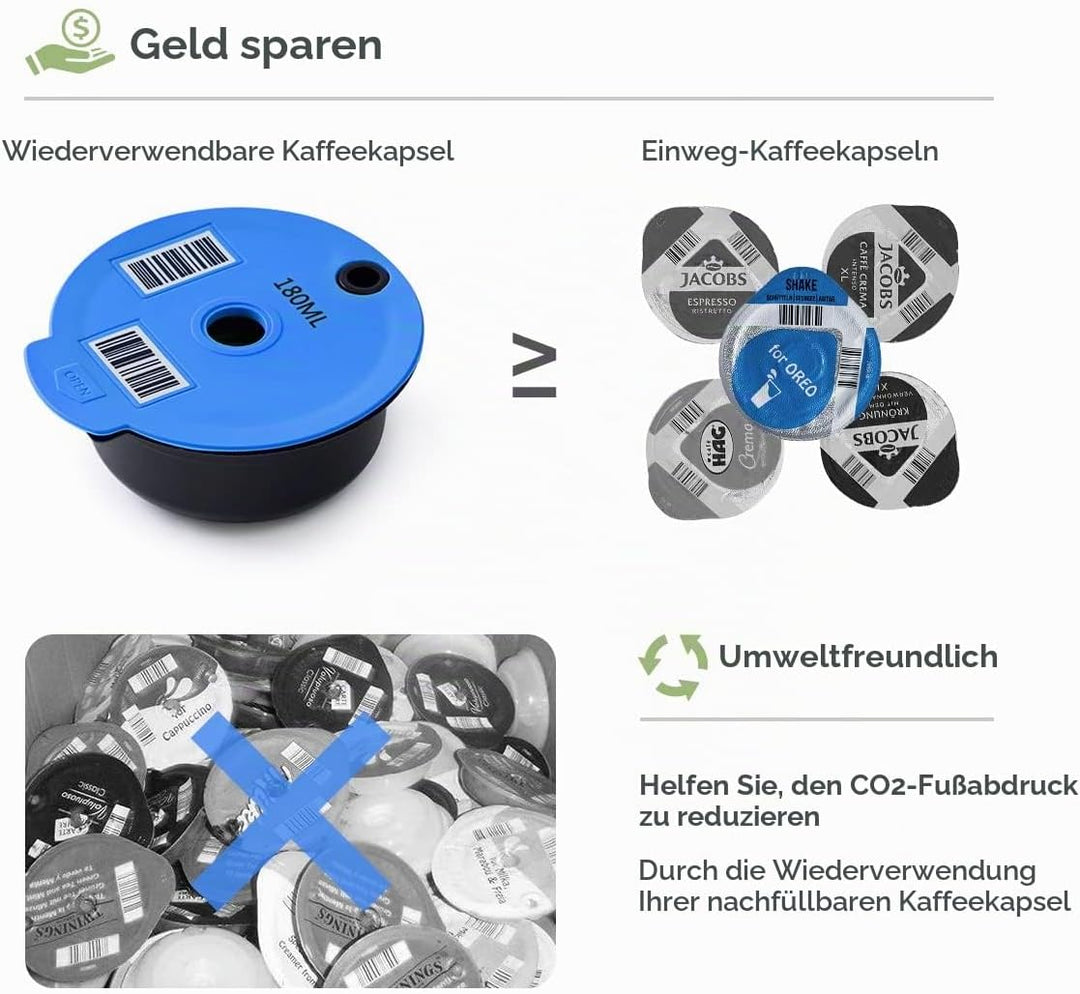 i Cafilas Wiederbefüllbare 2 Kaffeekapsel für Tassimo Bosch,Wiederverwendbare Refill-Kapsel 180ml+60