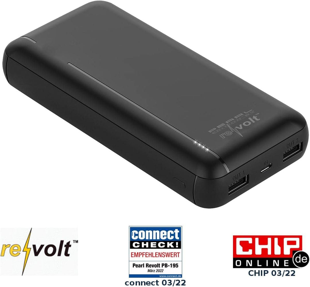 revolt Powerbank 3 Ampere: USB-Powerbank mit 20.000 mAh, USB-C Power Delivery, QC 3.0, 3 A, 20 W (mi
