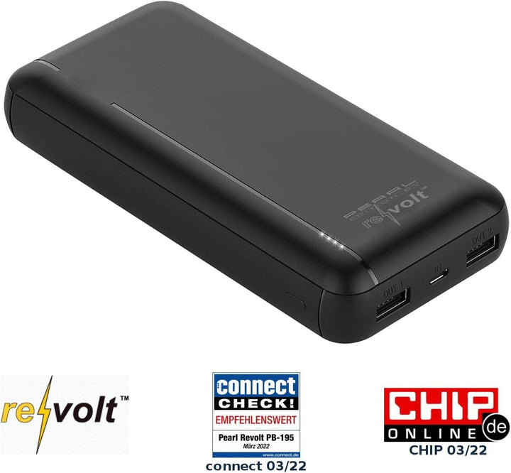 revolt Powerbank 3 Ampere: USB-Powerbank mit 20.000 mAh, USB-C Power Delivery, QC 3.0, 3 A, 20 W (mi