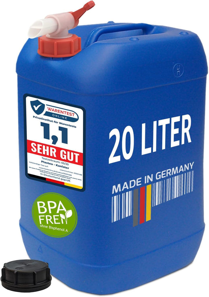 plasteo 20 Liter Getränke Wasserkanister mit 1 Hahn und Schraubdeckel (DIN 61), Blau 3x 20L, 3x 20L