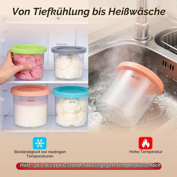 4 Stück Container for Ninja Creami NC300EU NC301EU,Replacement for Ninja Creami Deluxe Pints and Lid