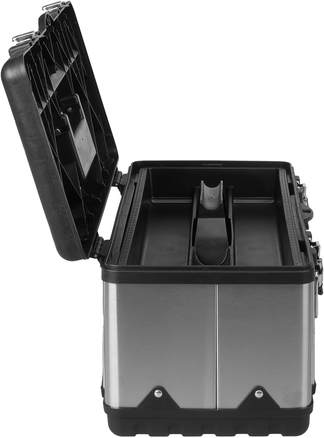 Werkzeugkoffer leer Edelstahl 47 x 24 x 21 cm Werkzeugkasten mit herausnehmbarer Ablage, Werkzeugkis