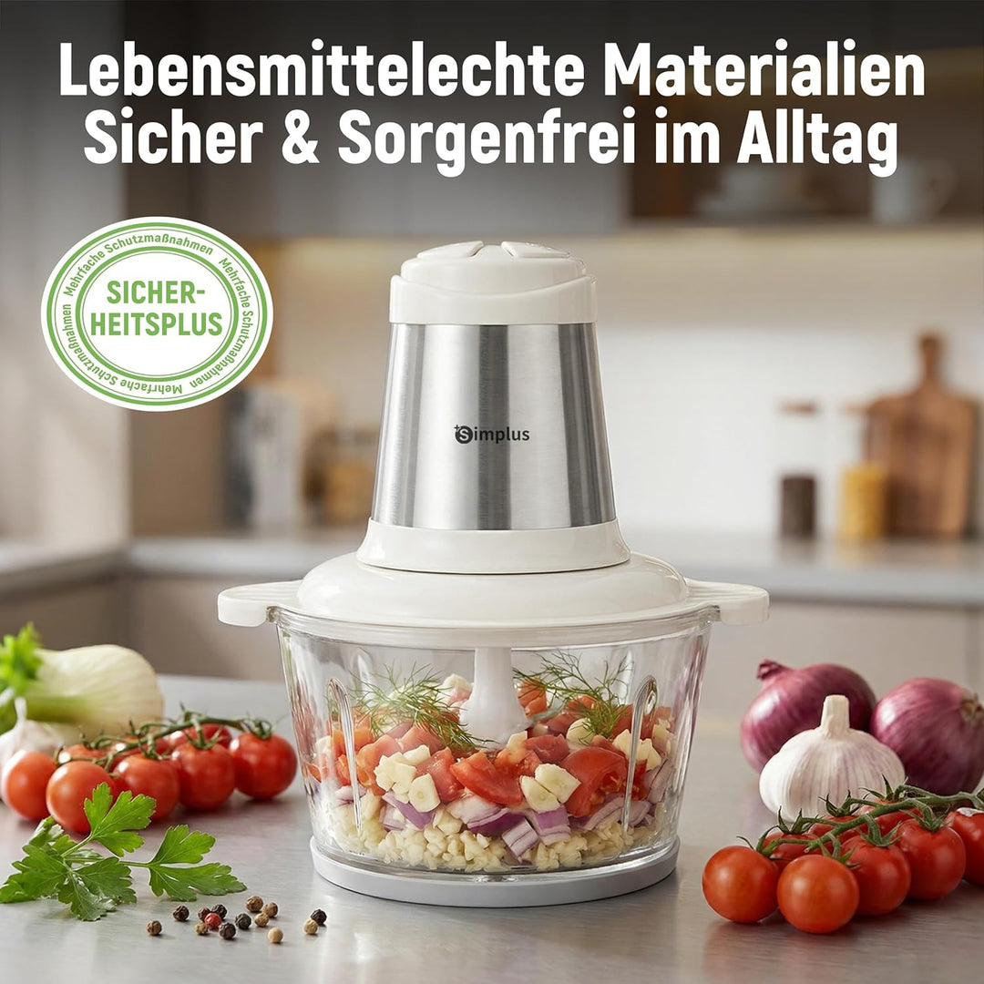 SIMPLUS Multizerkleinerer Elektrisch 1.8L Glas, 420 Edelstahl 4 Klingen, 2 Geschwindigkeiten, 6 Seku