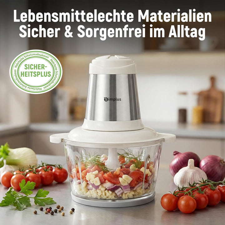 SIMPLUS Multizerkleinerer Elektrisch 1.8L Glas, 420 Edelstahl 4 Klingen, 2 Geschwindigkeiten, 6 Seku