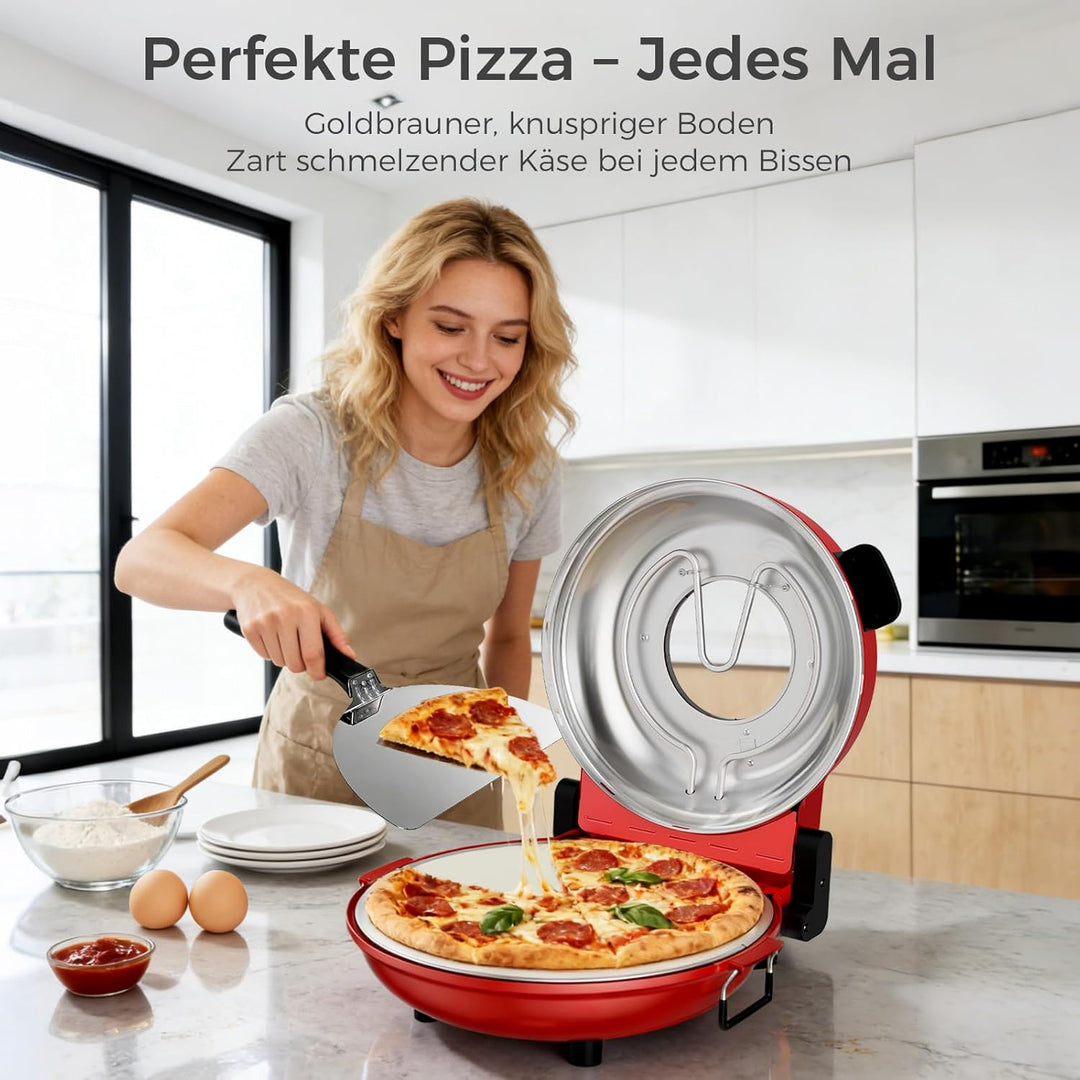 YASHE Elektrischer Pizzaofen für die Arbeitsplatte mit Pizzastein, Einstellbare Temperatur & Timer,