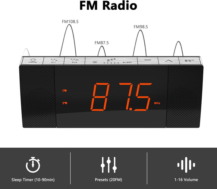 iTOMA RadioWecker mit Bluetooth, FM Radio, Dual Wecker mit Snooze, USB-Aufladung, Auto und manueller