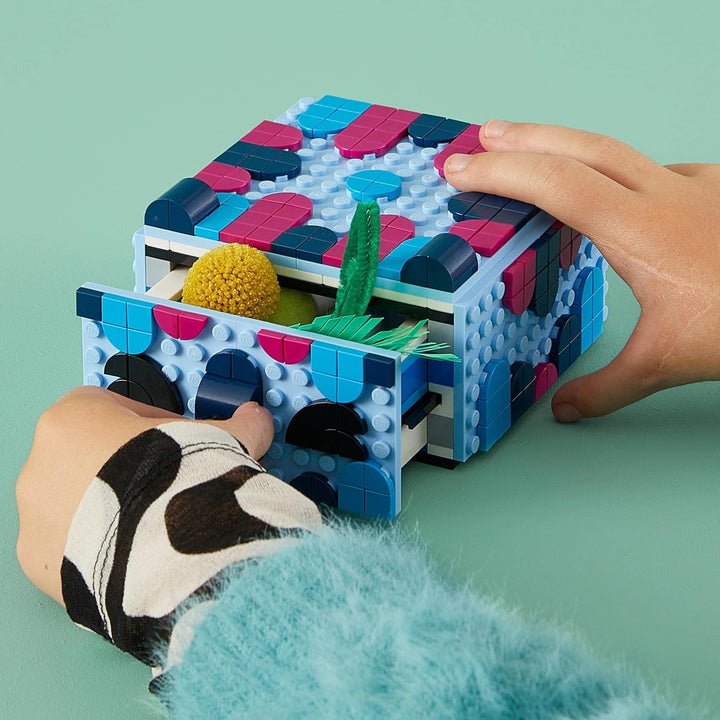 LEGO 41805 DOTS Tier-Kreativbox mit Schubfach, Mosaik-Bastelset für Kinder zum Aufbewahren von Schmu