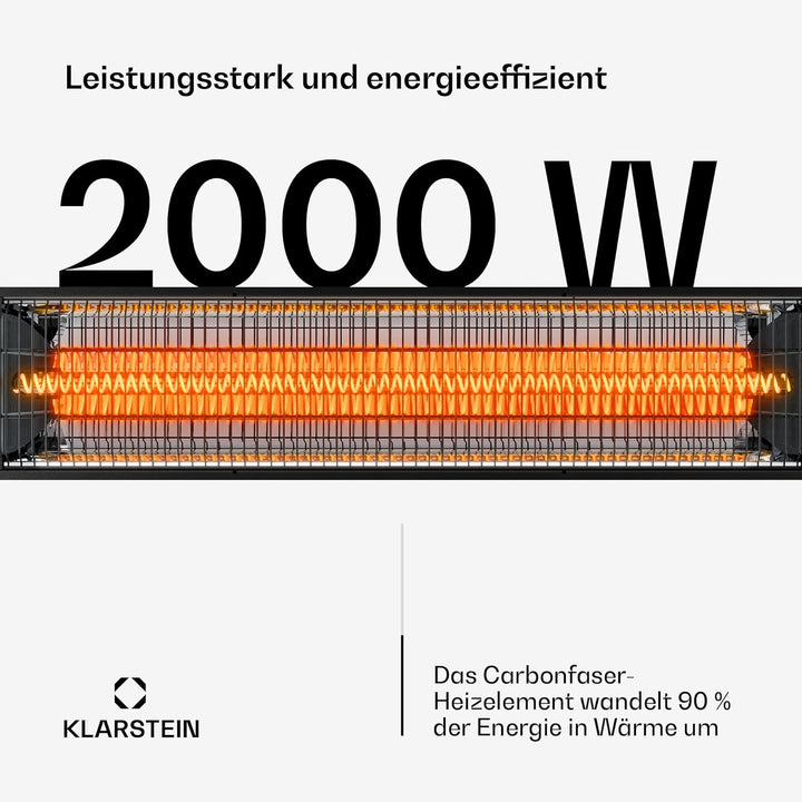 Klarstein Infrarotheizung Standgerät 2000W – 8 Stufen, Fernbedienung, Timer, IP65, Kippschutz, Wandm