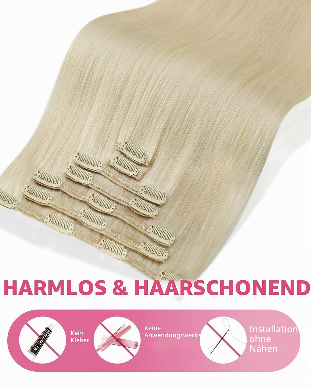 YoungSee Echthaar Extensions Clip Platinblond 35cm Clip Echthaar Extensions Clip in Extensions Echth