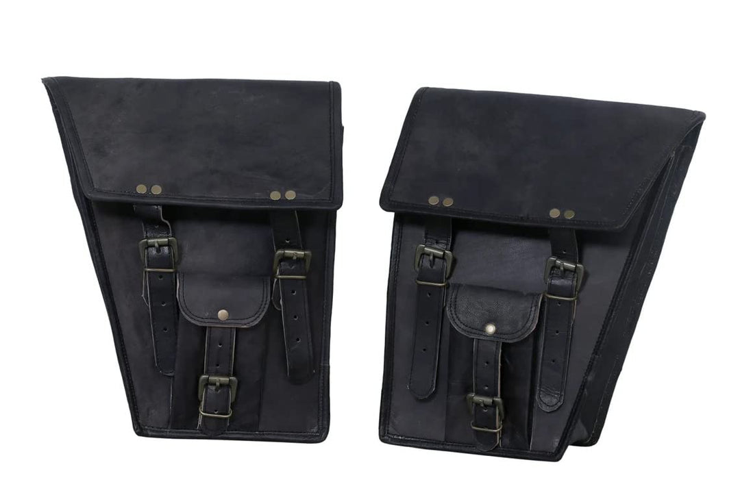 american blue Motorrad-Ledertasche in schwarzer Farbe, handgefertigte Leder-Fahrradtasche, Packtasch