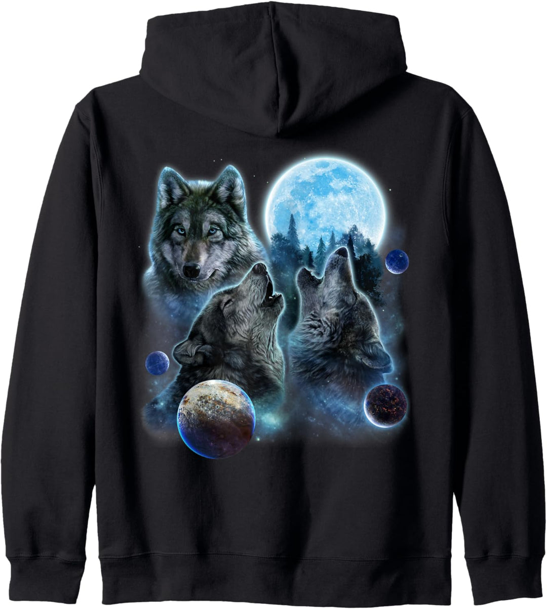 Drei Wölfe heulen und Mond Kapuzenjacke