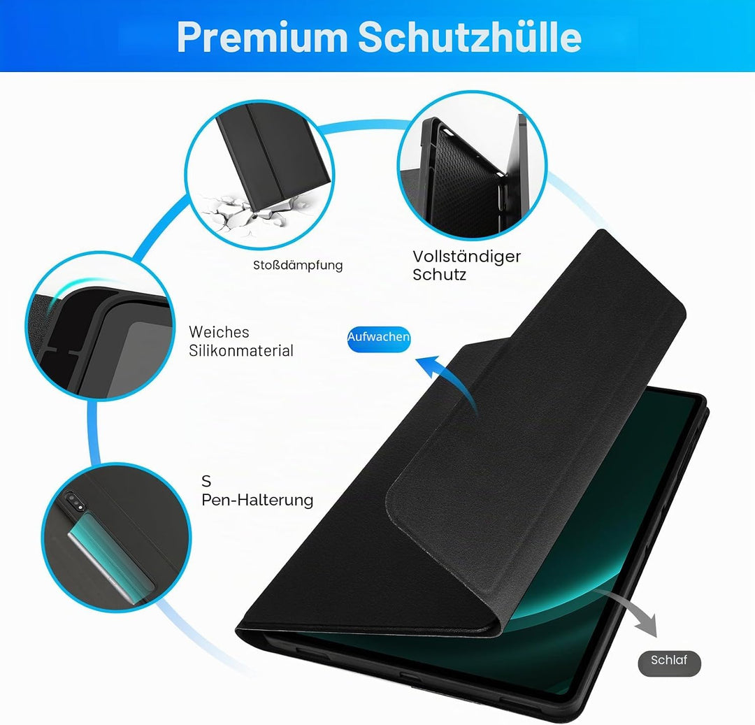 SOPPY Samsung Galaxy Tab S9 FE+/S9+/S8+/S7+/S7 FE 12,4 Zoll Tastaturhülle mit Hintergrundbeleuchtung