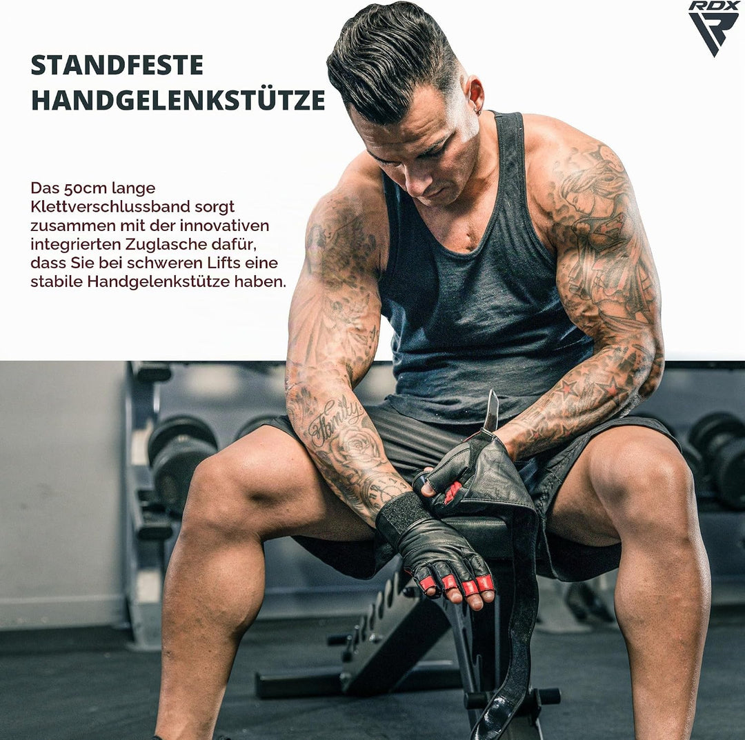 RDX Fitness Handschuhe Maya Hide leder, 50cm Lang Handgelenkschutz, Krafttraining Gewichtheben Train
