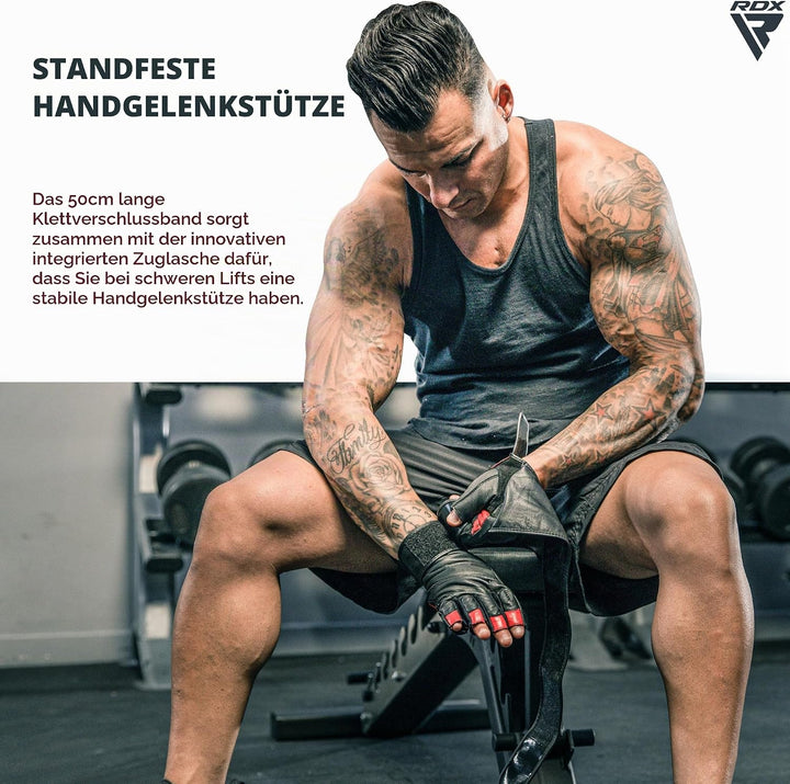 RDX Fitness Handschuhe Maya Hide leder, 50cm Lang Handgelenkschutz, Krafttraining Gewichtheben Train