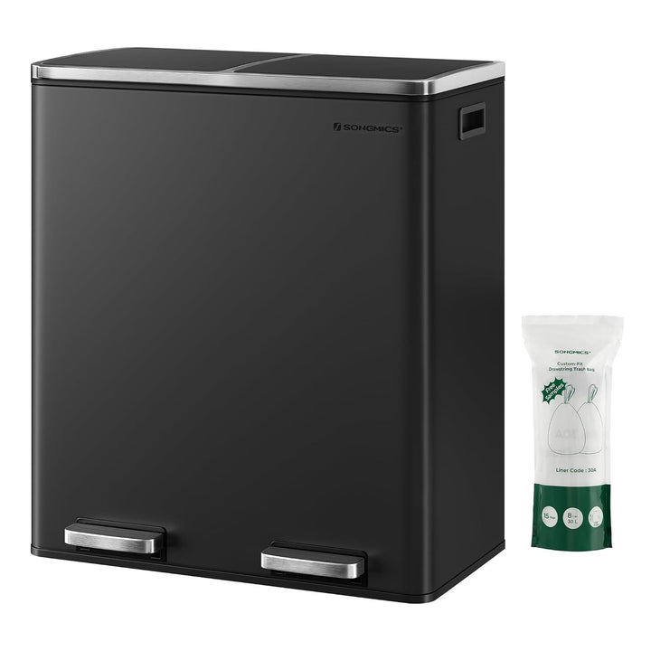 SONGMICS Mülleimer für die Küche, 2 x 30 L, Abfalleimer mit 2 Fächern, Mülltrennung, schwarz