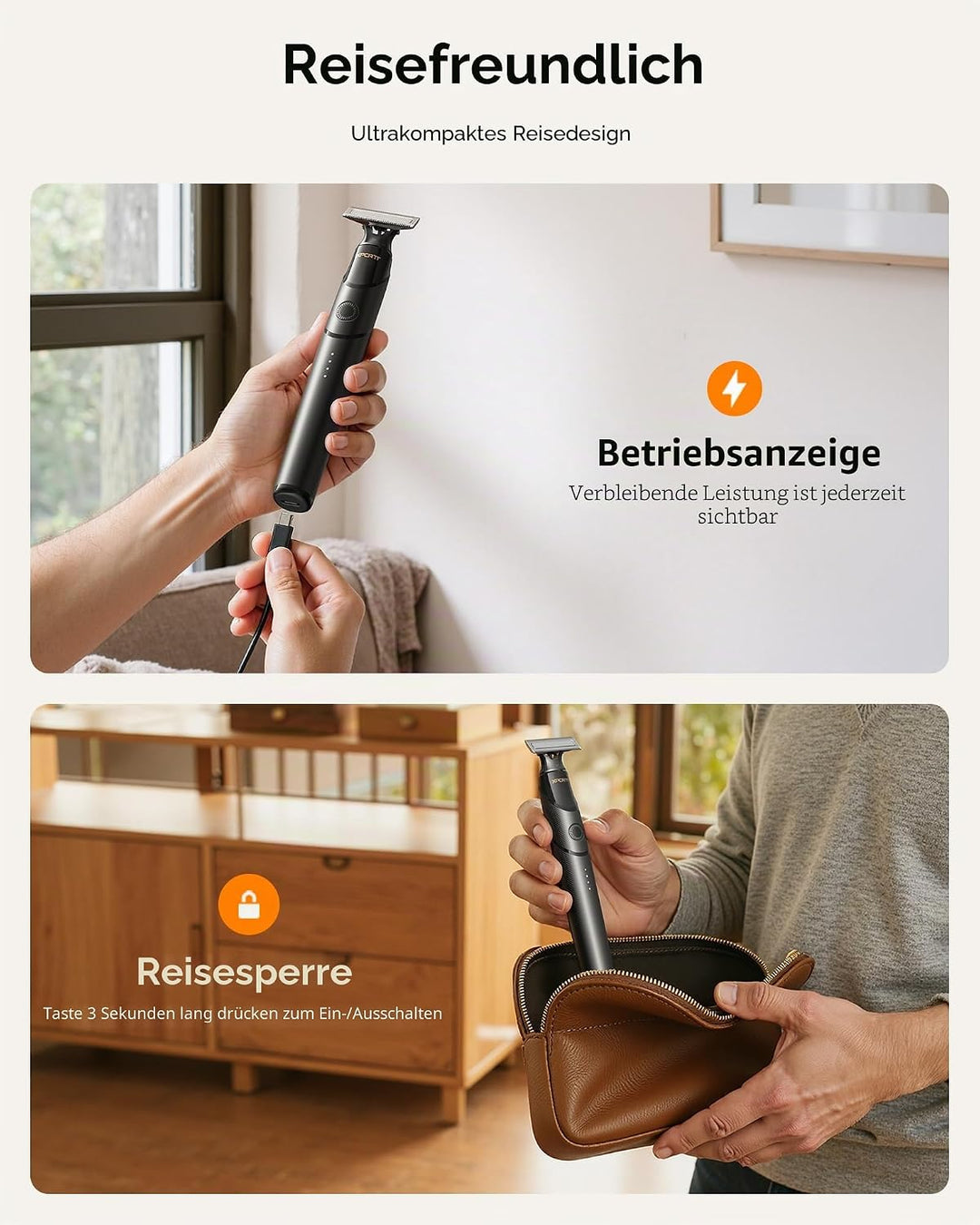 2025 Upgrade Elektrischer Barttrimmer & Rasierer [Schmerzfrei & Sanft] USB-C Schnellladung, Tragbare
