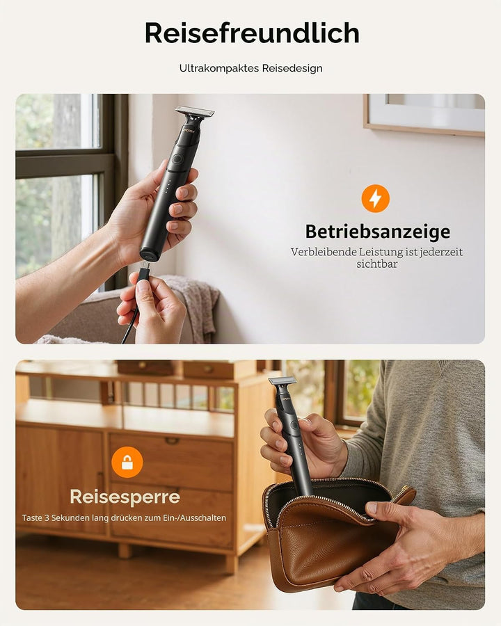 2025 Upgrade Elektrischer Barttrimmer & Rasierer [Schmerzfrei & Sanft] USB-C Schnellladung, Tragbare