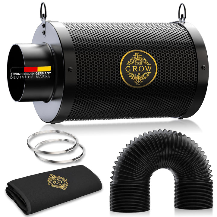 PUREAIR 100 mm Aktivkohlefilter Set für Growbox und Growzelt, Abluftfilter Geruchtsfilter mit RC412