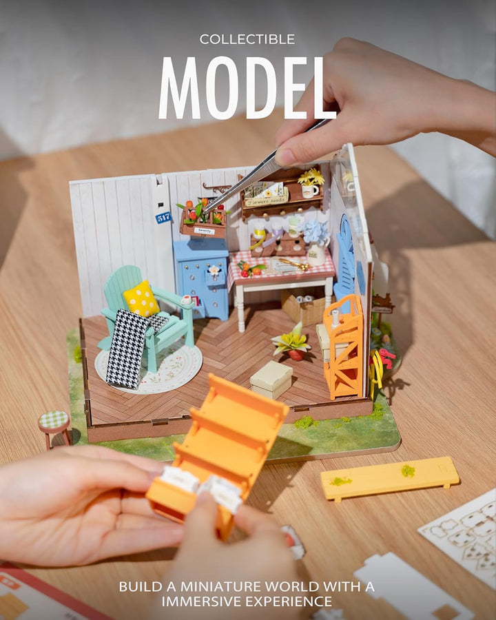 ROBOTIME Miniatur Haus Gewächshaus Holz - Gartenhaus DIY Miniature House Bausatz - Basteln Bastelset