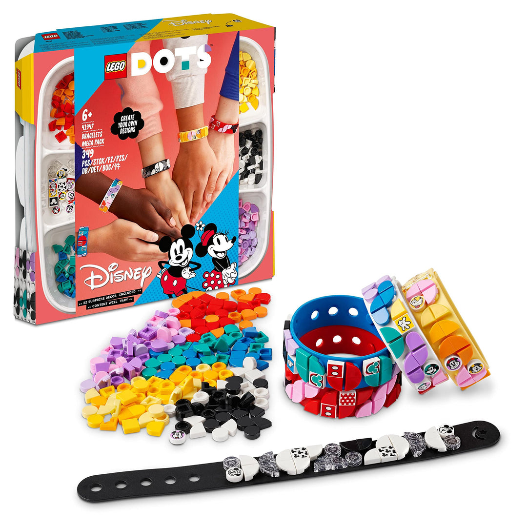 LEGO DOTS 41947 Disney Mickys Armband-Kreativset, 5-in-1 Bastelset, DIY Schmuckset für Kinder, Spiel