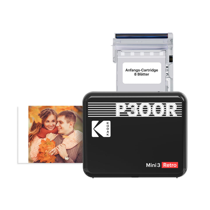 KODAK Mini 3 Retro 4PASS Mobiler Fotodrucker (7,6x7,6cm) - Schwarz s Schwarz, s Schwarz