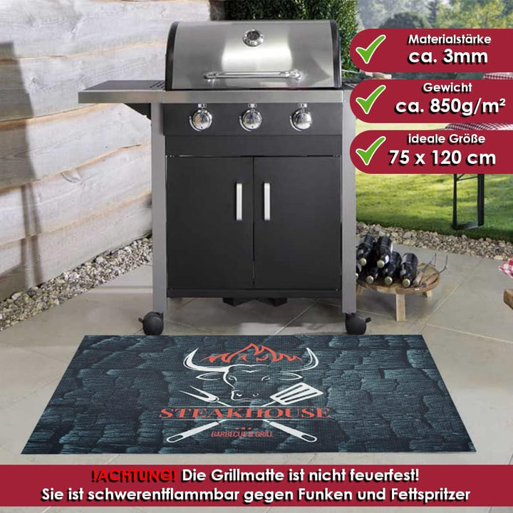 Grillmatte Grillunterlage Bodenschutz Barbecue-Matte Steakhouse schwarz 75 x 120 cm Muster wählbar A