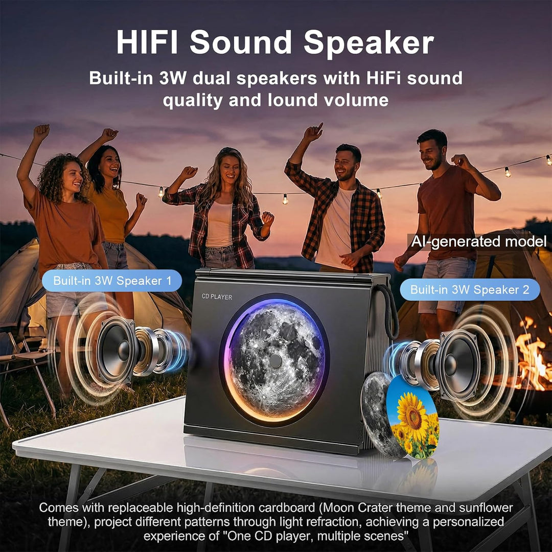 Gueray Tragbarer CD-Spieler mit Licht, Bluetooth 5.3 CD-Player mit Fernbedienung HiFi-Lautsprecher 4