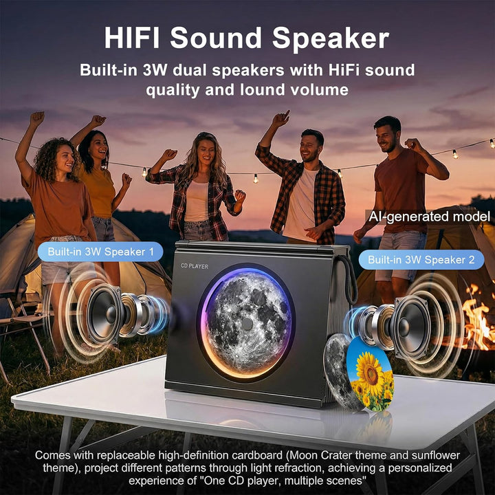 Gueray Tragbarer CD-Spieler mit Licht, Bluetooth 5.3 CD-Player mit Fernbedienung HiFi-Lautsprecher 4
